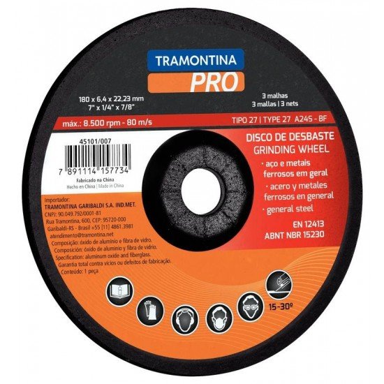 DISCO DE DESBASTE PARA ACOS 9 TRAMONTINA