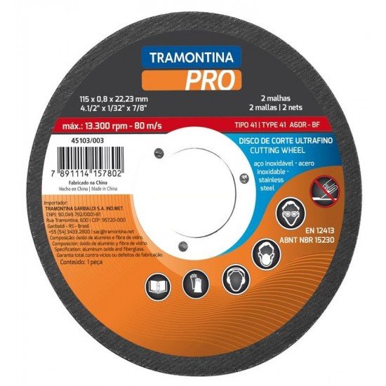 DISCO DE CORTE ULTRAFINO PARA ACO INOX 4 1 2 TRAMONTINA