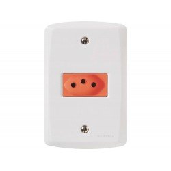 CJ PLACA 4X2 + 1 TOMADA 2P + T VERMELHA TERMOPL 20A 250V LINHA LUX2 BRANCO TRAMONTINA