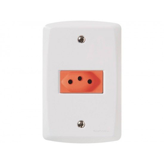 CJ PLACA 4X2 + 1 TOMADA 2P + T VERMELHA TERMOPL 20A 250V LINHA LUX2 BRANCO TRAMONTINA