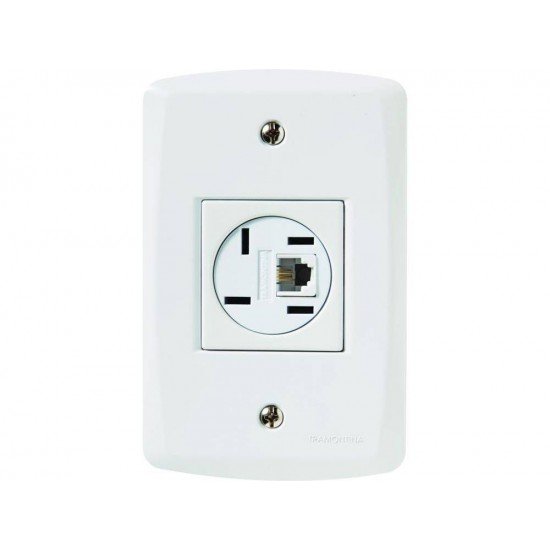 KIT 3 UNI CONJUNTO PLACA 4X2 + 1 TOMADA PARA TELEFONE 4P+RJ11 TERMOPL LINHA LUX2 BRANCO TRAMONTINA