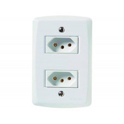 CJ PLACA 4X2 + 2 TOMADAS 2P + T EM TERMOPLASTICO 10A 250V LINHA LUX2 BRANCO TRAMONTINA