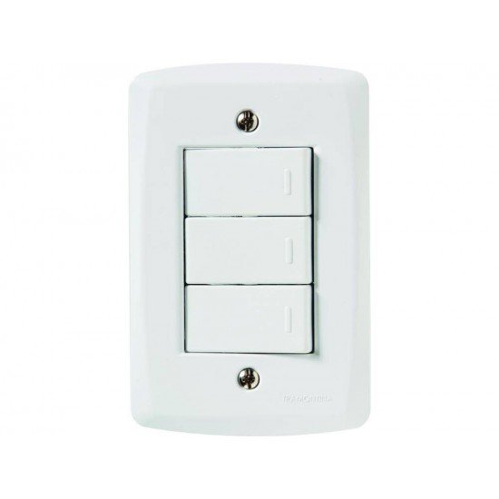 CJ PLACA 4X2 + 3 INTERRUPTORES SIMPLES TERMOPL 10A 250V LINHA LUX2 BRANCO TRAMONTINA