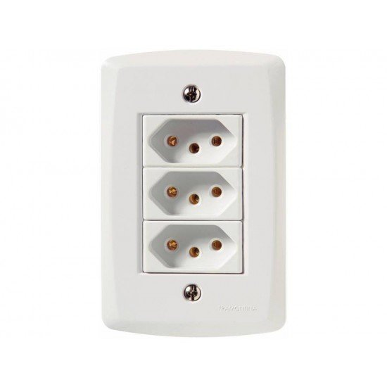 KIT 10 UNI CONJUNTO PLACA 4X2 + 3 TOMADAS 2P + T TERMOPL 20A 250VLINHA LUX2 BRANCO TRAMONTINA