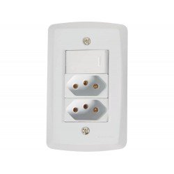 CJ PLACA 4X2 + 1 INTER SIMPLES +2 TOMADA 2P + T TERMOPL 10A 250V LUX2 BRANCO TRAMONTINA