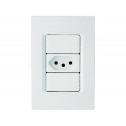 KIT 10 UNI CONJUNTO PLACA 4X2 + 1 TOMADA 2P + T TERMOPL 20A 250V LINHA IZY FLAT BRANCO TRAMONTINA