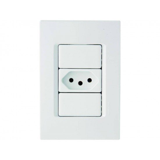KIT 10 UNI CONJUNTO PLACA 4X2 + 1 TOMADA 2P + T TERMOPL 20A 250V LINHA IZY FLAT BRANCO TRAMONTINA