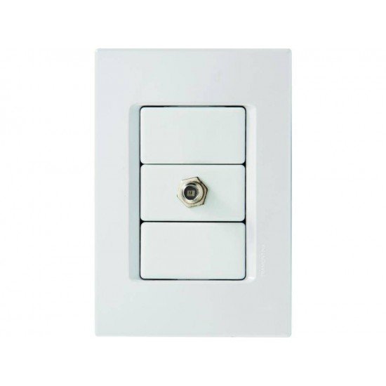 KIT 10 UNI CONJUNTO PLACA 4X2 + 1 TOMADA TV SAT TERMOPLASTICO LINHA IZY FLAT BRANCO TRAMONTINA