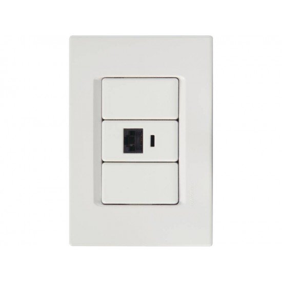KIT 10 UNI CONJUNTO PLACA 4X2 + 1 TOMADA RJ45 CAT.6 TERMOPLASTICO LINHA IZY FLAT BRANCO TRAMONTINA