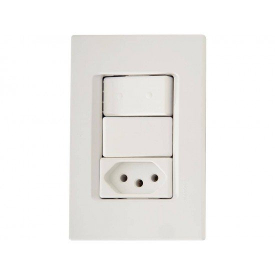 CJ PLACA 4X2 + 1 INTER SIM+1 TOMADA 2P + T TERMOPL 20A 250V IZY FLAT BRANCO TRAMONTINA