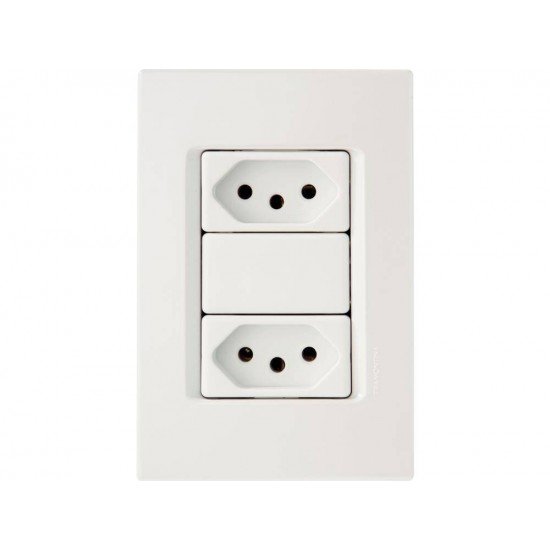 KIT 10 UNI CONJUNTO PLACA 4X2 + 2 TOMADAS 2P + T TERMOPL 10A 250V LINHA IZY FLAT BRANCO TRAMONTINA