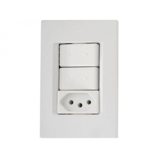 CJ PLACA 4X2 + 2 INTER SIM + 1 TOMADA 2P + T TERMOPL 10A 250V IZY FLAT BRANCO TRAMONTINA