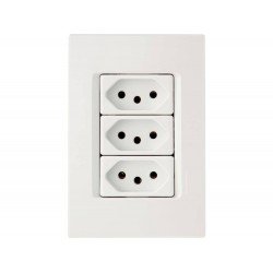 KIT 10 UNI CONJUNTO PLACA 4X2 + 3 TOMADAS 2P + T TERMOPL 10A 250V LINHA IZY FLAT BRANCO TRAMONTINA