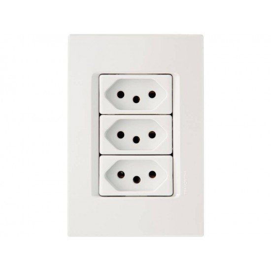 KIT 10 UNI CONJUNTO PLACA 4X2 + 3 TOMADAS 2P + T TERMOPL 20A 250V LINHA IZY FLAT BRANCO TRAMONTINA