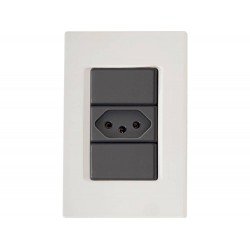 KIT 10 UNI CONJUNTO PLACA 4X2 + 1 TOMADA 2P + T TERMOPL 20A 250V LINHA IZY FLAT GRAFITE TRAMONTINA