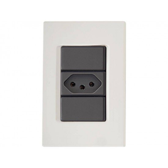 KIT 10 UNI CONJUNTO PLACA 4X2 + 1 TOMADA 2P + T TERMOPL 20A 250V LINHA IZY FLAT GRAFITE TRAMONTINA