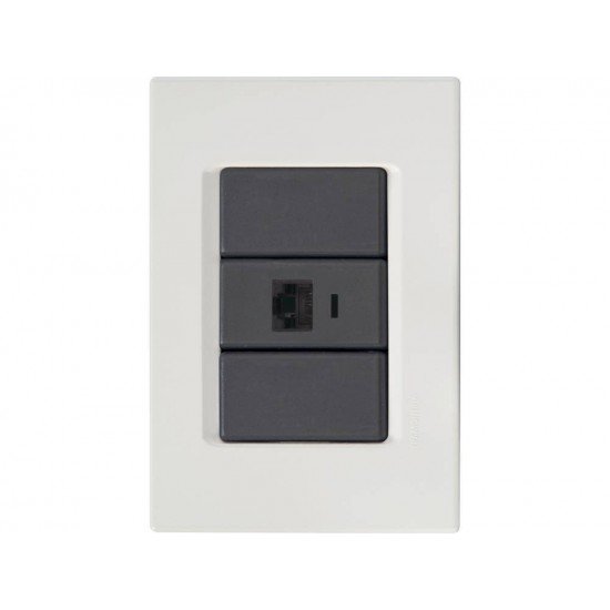 CJ PLACA 4X2 + 1 TOMADA PARA TELEFONE RJ11 TERMOPL LINHA IZY FLAT GRAFITE TRAMONTINA