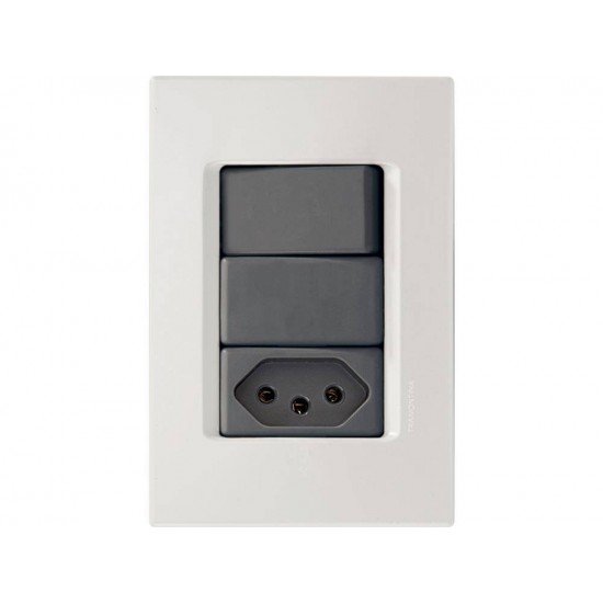 CJ PLACA 4X2 + 1 INTER SIM + 1 TOMADA 2P + T TERMOPL 20A 250V IZY FLAT GRAFITE TRAMONTINA