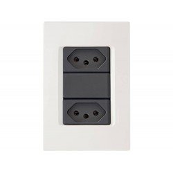 KIT 10 UNI CONJUNTO PLACA 4X2 + 2 TOMADAS 2P + T TERMOPL 10A 250V LINHA IZY FLAT GRAFITE TRAMONTINA