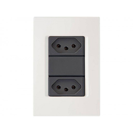 KIT 10 UNI CONJUNTO PLACA 4X2 + 2 TOMADAS 2P + T TERMOPL 10A 250V LINHA IZY FLAT GRAFITE TRAMONTINA