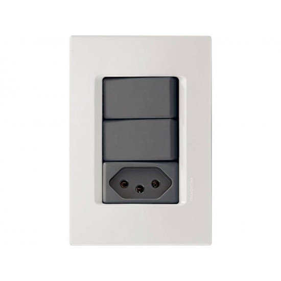 CJ PLACA 4X2 +2 INTER PARALELO +1 TOMAD 2P+T TERMOPL 20A 250V IZY FLAT GRAFITE TRAMONTINA