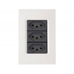 KIT 10 UNI CONJUNTO PLACA 4X2 + 3 TOMADAS 2P + T TERMOPL 10A 250V LINHA IZY FLAT GRAFITE TRAMONTINA
