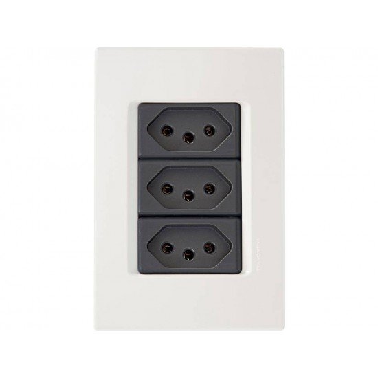 KIT 10 UNI CONJUNTO PLACA 4X2 + 3 TOMADAS 2P + T TERMOPL 10A 250V LINHA IZY FLAT GRAFITE TRAMONTINA