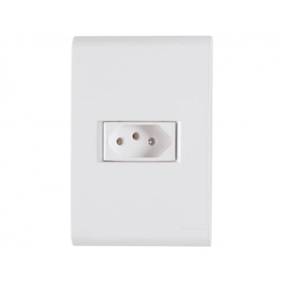 KIT 10 UNI CONJUNTO PLACA 4X2 + 1 TOMADA 2P + T TERMOPL 20A 250V LINHA LIZ BRANCO TRAMONTINA
