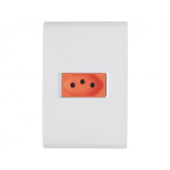 CJ PLACA 4X2 + 1 TOMADA 2P + T VERMELHA TERMOPL 20A 250V LINHA LIZ BRANCO TRAMONTINA