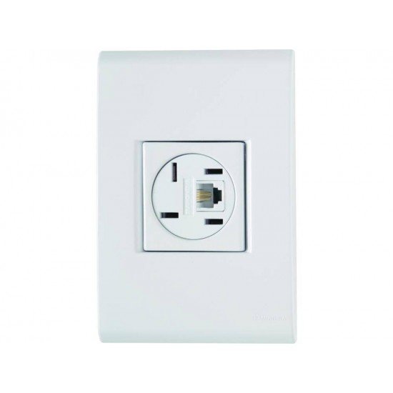 KIT 10 UNI CONJUNTO PLACA 4X2 + 1 TOMADA PARATELEFONE 4P+RJ11 TERMOPL LINHA LIZ BRANCO TRAMONTINA