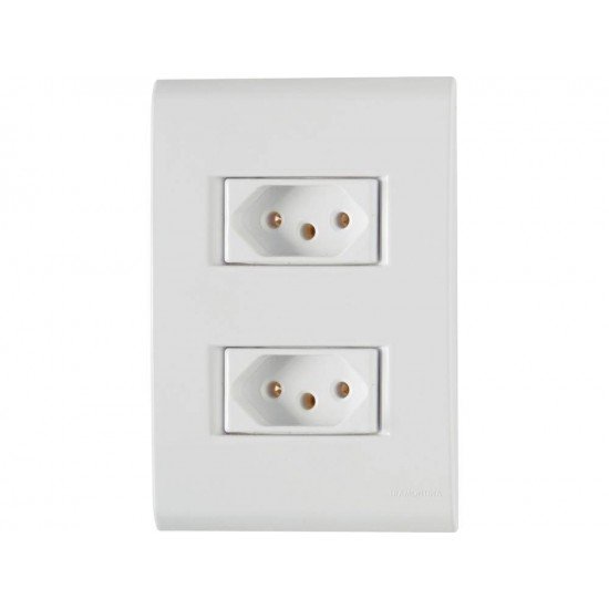 KIT 10 UNI CONJUNTO PLACA 4X2 + 2 TOMADA 2P + T TERMOPL 20A 250V LINHA LIZ BRANCO TRAMONTINA