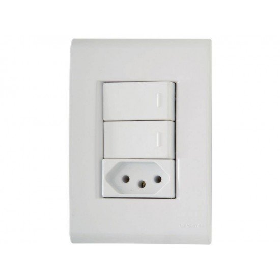 CJ PLACA 4X2 + 2 INTER PARALELO + 1 TOMADA 2P + T TERMOPL 10A 250V LIZ BRANCO TRAMONTINA