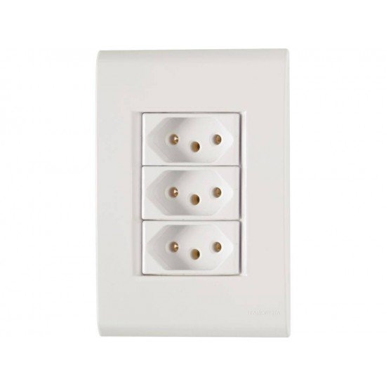 KIT 10 UNI CONJUNTO PLACA 4X2 + 3 TOMADA 2P + T TERMOPL 20A 250V LINHA LIZ BRANCO TRAMONTINA