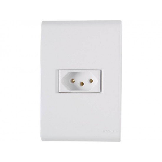 KIT 10 UNI CONJUNTO PLACA 4X2 + 1 TOMADA 2P + T TERMOPL 20A 250V LINHA LIZ BRANCO GRANEL TRAMONTINA