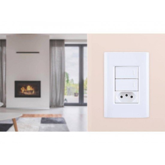 CJ PLACA 4X2 + 1 INTER SIMPLES + 1 TOMADA 2P + T TERMOPL 10A 250V GIZ BRANCO TRAMONTINA