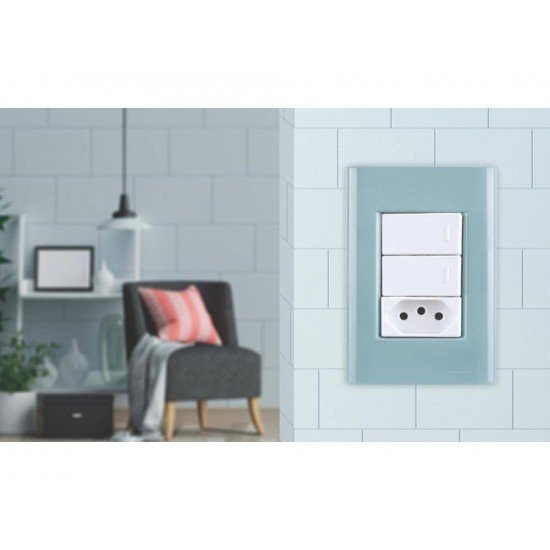 PLACA + SUPORTE 4X2 EM TERMOPLASTICO 3 POSTOS LINHA GIZ AZUL JEANS TRAMONTINA