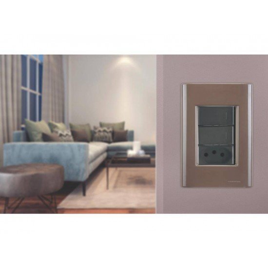 KIT 20 UNI PLACA + SUPORTE 4X2 EM TERMOPLASTICO 3 POSTOS LINHA GIZ CAFE TRAMONTINA