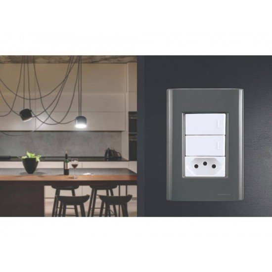 KIT 20 UNI PLACA + SUPORTE 4X2 EM TERMOPLASTICO 3 POSTOS LINHA GIZ GRAFITE TRAMONTINA
