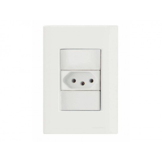 KIT 10 UNI CONJUNTO PLACA 4X2 + 1 TOMADA 2P + T TERMOPL 10A 250V LINHA GIZ BRANCO TRAMONTINA