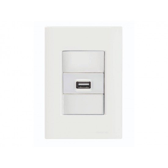KIT 3 UNI CONJUNTO PLACA 4X2 + 1 TOMADA USB 1,5A EM TERMOPLASTICO LINHA GIZ BRANCO TRAMONTINA BIVOLT