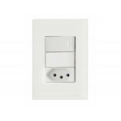 CJ PLACA 4X2 + 1 INTER SIMPLES + 1 TOMADA 2P + T TERMOPL 10A 250V GIZ BRANCO TRAMONTINA