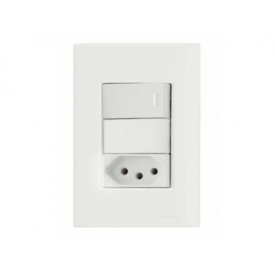 CJ PLACA 4X2 + 1 INTER SIMPLES + 1 TOMADA 2P + T TERMOPL 10A 250V GIZ BRANCO TRAMONTINA