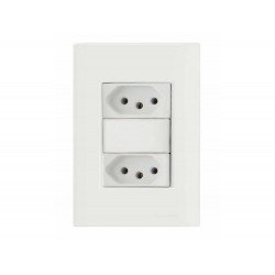 KIT 10 UNI CONJUNTO PLACA 4X2 + 2 TOMADAS 2P + T TERMOPLASTICO 10A 250V LINHA GIZ BRANCO TRAMONTINA