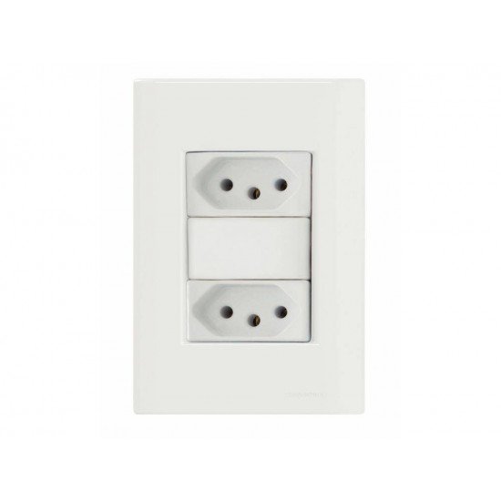 KIT 10 UNI CONJUNTO PLACA 4X2 + 2 TOMADAS 2P + T TERMOPLASTICO 20A 250V LINHA GIZ BRANCO TRAMONTINA