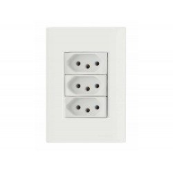 KIT 10 UNI CONJUNTO PLACA 4X2 + 3 TOMADA 2P + T TERMOPL 10A 250V LINHA GIZ BRANCO TRAMONTINA