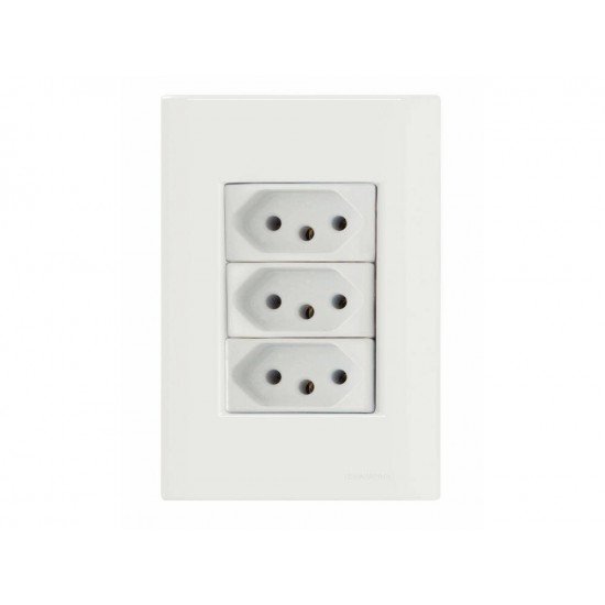 KIT 10 UNI CONJUNTO PLACA 4X2 + 3 TOMADA 2P + T TERMOPL 20A 250V LINHA GIZ BRANCO TRAMONTINA