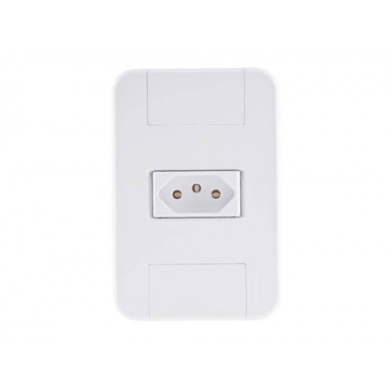 KIT 10 UNI CONJUNTO PLACA 4X2 + 1 TOMADA 2P + T TERMOPL 10A 250V LINHA TABLET BRANCO TRAMONTINA