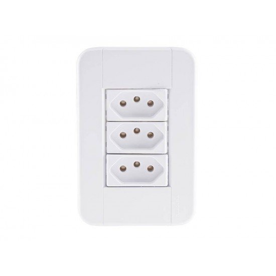 KIT 10 UNI CONJUNTO PLACA 4X2 + 3 TOMADA 2P + T TERMOPL 10A 250V LINHA TABLET BRANCO TRAMONTINA