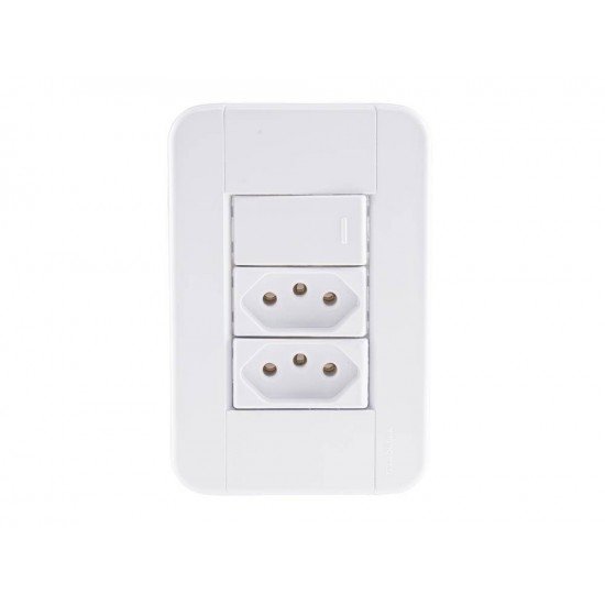 CJ PLACA 4X2 + 1 INTER SIM + 2 TOMADA 2P + T TERMOPL 10A 250V TABLET BRANCO TRAMONTINA