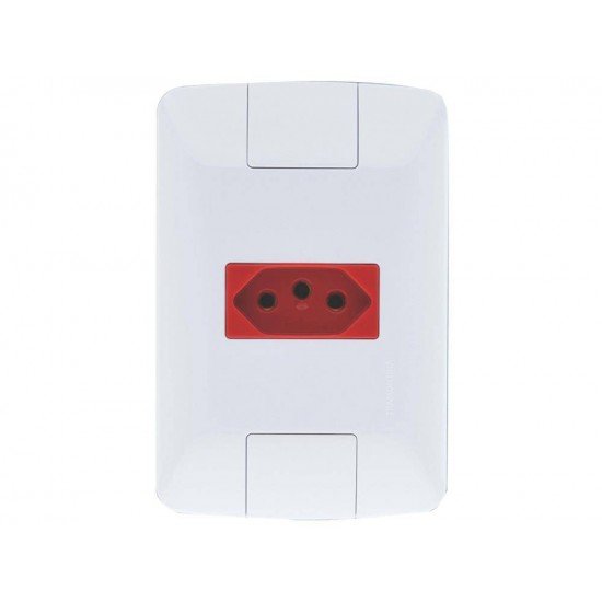 KIT 3 UNI CONJUNTO PLACA 4X2 +1 TOMADA 2P + T VERMELHA TERMOPL 20A 250V LINHA ARIA BRANCO TRAMONTINA
